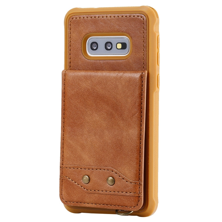 For Galaxy S10e Vertical Flip Shockproof Leather Protective Case with Short Rope, Support Card Slots & Bracket & Photo Holder & Wallet Function