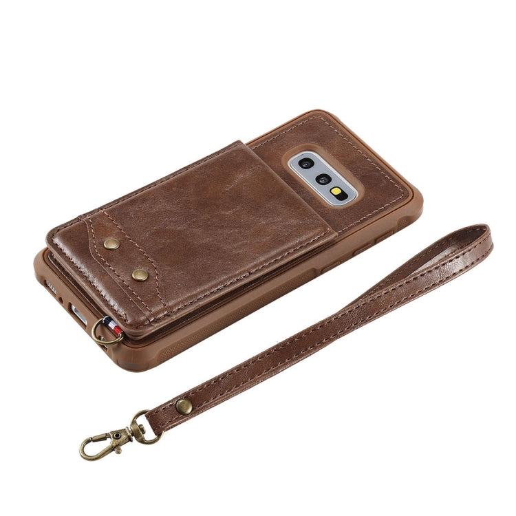 For Galaxy S10e Vertical Flip Shockproof Leather Protective Case with Short Rope, Support Card Slots & Bracket & Photo Holder & Wallet Function