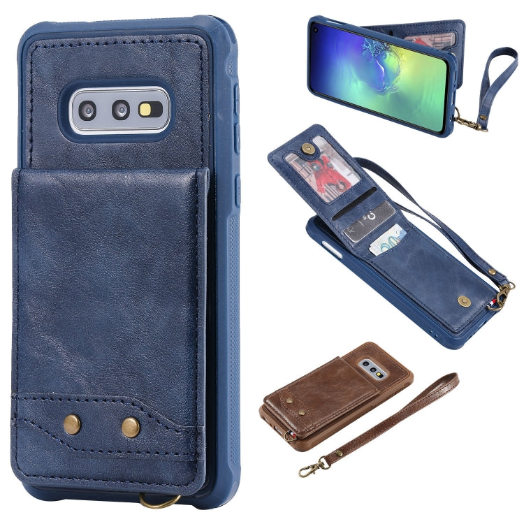 For Galaxy S10e Vertical Flip Shockproof Leather Protective Case with Short Rope, Support Card Slots & Bracket & Photo Holder & Wallet Function