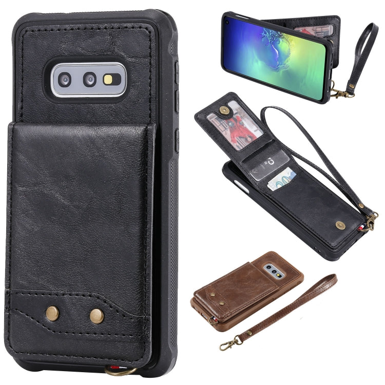 For Galaxy S10e Vertical Flip Shockproof Leather Protective Case with Short Rope, Support Card Slots & Bracket & Photo Holder & Wallet Function