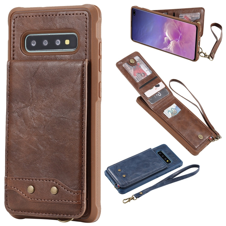 For Galaxy S10+ Vertical Flip Shockproof Leather Protective Case with Short Rope, Support Card Slots & Bracket & Photo Holder & Wallet Function