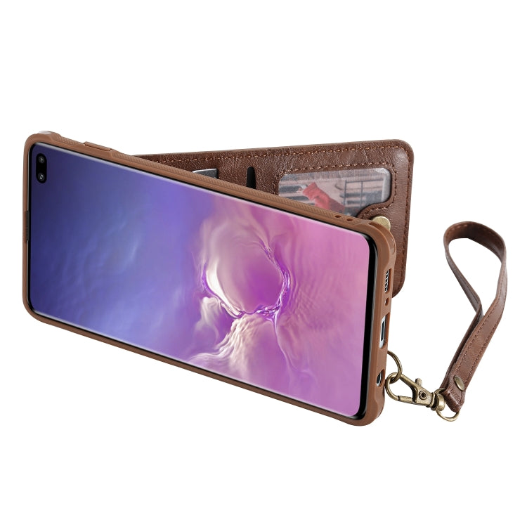 For Galaxy S10+ Vertical Flip Shockproof Leather Protective Case with Short Rope, Support Card Slots & Bracket & Photo Holder & Wallet Function