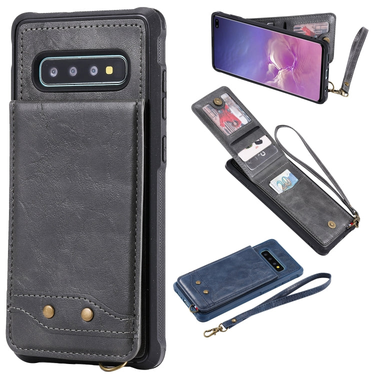For Galaxy S10+ Vertical Flip Shockproof Leather Protective Case with Short Rope, Support Card Slots & Bracket & Photo Holder & Wallet Function