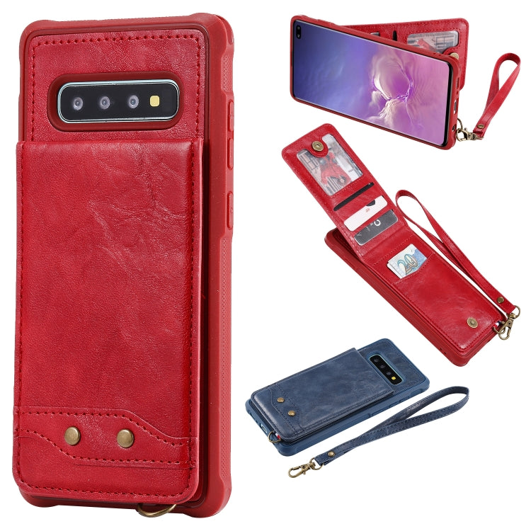 For Galaxy S10+ Vertical Flip Shockproof Leather Protective Case with Short Rope, Support Card Slots & Bracket & Photo Holder & Wallet Function