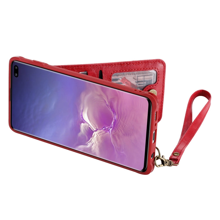 For Galaxy S10+ Vertical Flip Shockproof Leather Protective Case with Short Rope, Support Card Slots & Bracket & Photo Holder & Wallet Function