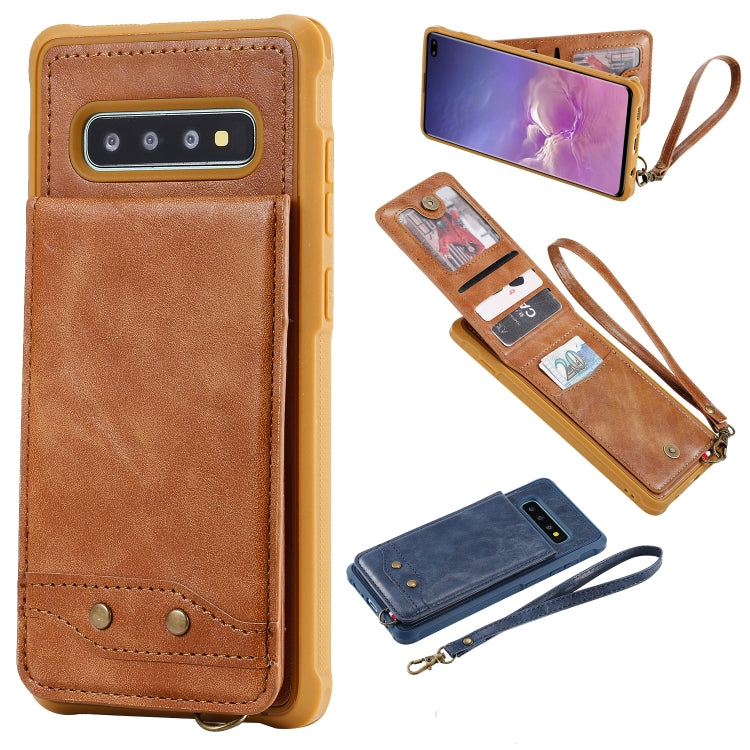 For Galaxy S10+ Vertical Flip Shockproof Leather Protective Case with Short Rope, Support Card Slots & Bracket & Photo Holder & Wallet Function