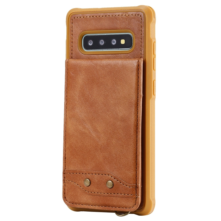 For Galaxy S10+ Vertical Flip Shockproof Leather Protective Case with Short Rope, Support Card Slots & Bracket & Photo Holder & Wallet Function