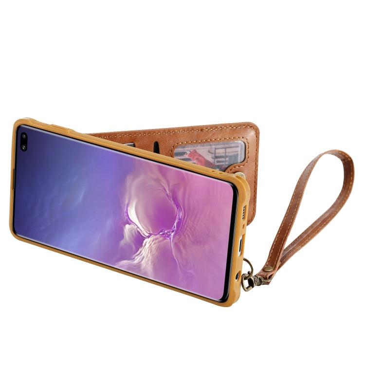 For Galaxy S10+ Vertical Flip Shockproof Leather Protective Case with Short Rope, Support Card Slots & Bracket & Photo Holder & Wallet Function