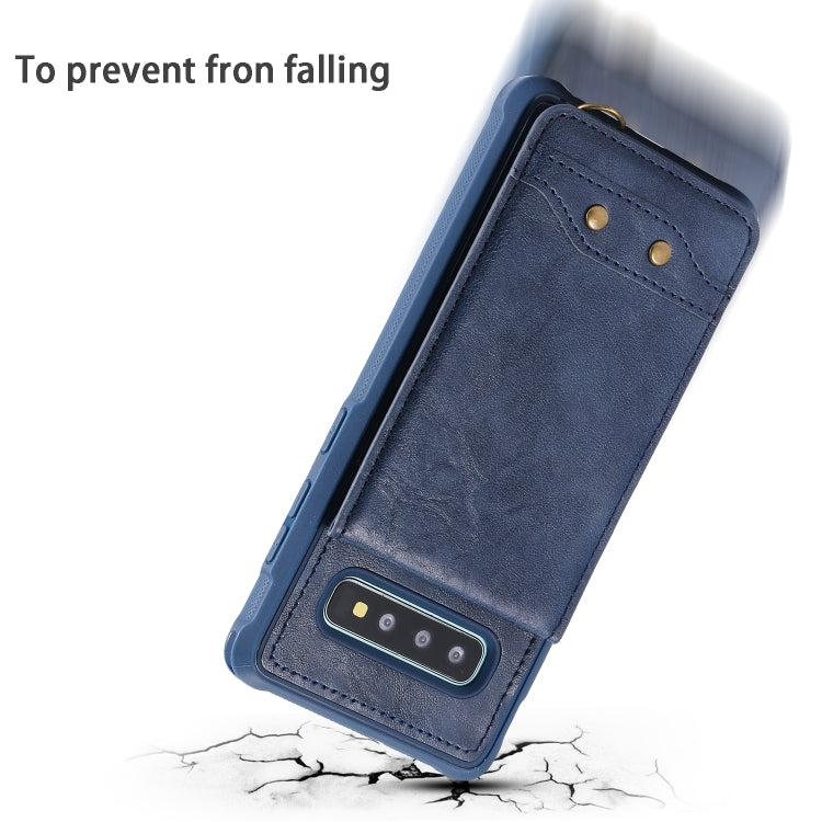 For Galaxy S10+ Vertical Flip Shockproof Leather Protective Case with Short Rope, Support Card Slots & Bracket & Photo Holder & Wallet Function