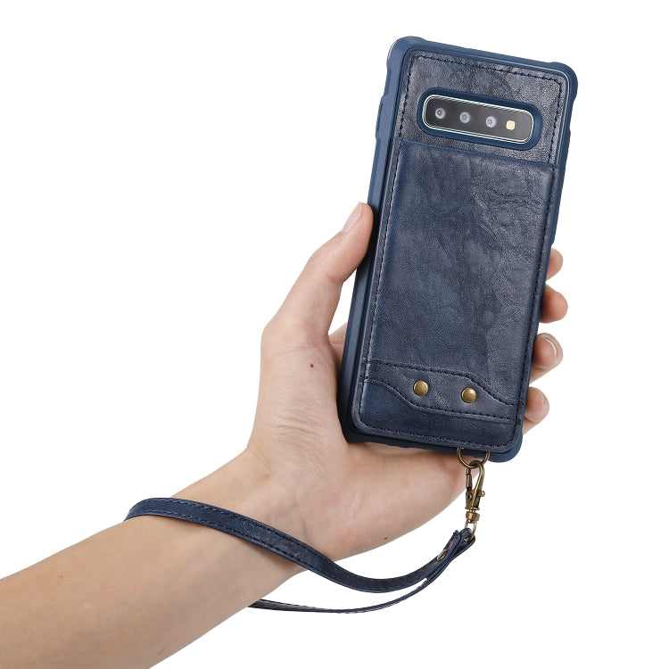 For Galaxy S10+ Vertical Flip Shockproof Leather Protective Case with Short Rope, Support Card Slots & Bracket & Photo Holder & Wallet Function
