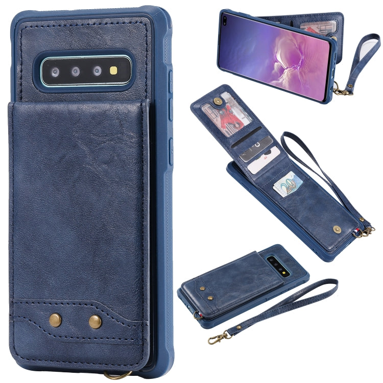 For Galaxy S10+ Vertical Flip Shockproof Leather Protective Case with Short Rope, Support Card Slots & Bracket & Photo Holder & Wallet Function