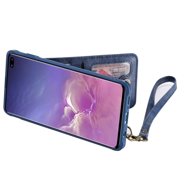 For Galaxy S10+ Vertical Flip Shockproof Leather Protective Case with Short Rope, Support Card Slots & Bracket & Photo Holder & Wallet Function