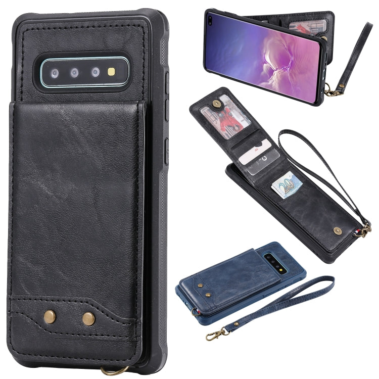 For Galaxy S10+ Vertical Flip Shockproof Leather Protective Case with Short Rope, Support Card Slots & Bracket & Photo Holder & Wallet Function