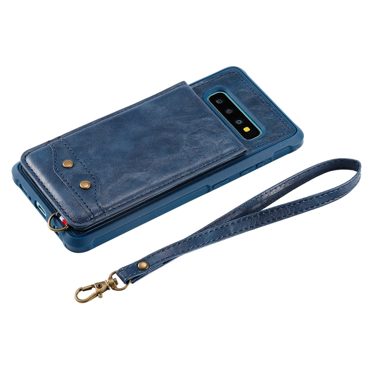 For Galaxy S10+ Vertical Flip Shockproof Leather Protective Case with Short Rope, Support Card Slots & Bracket & Photo Holder & Wallet Function