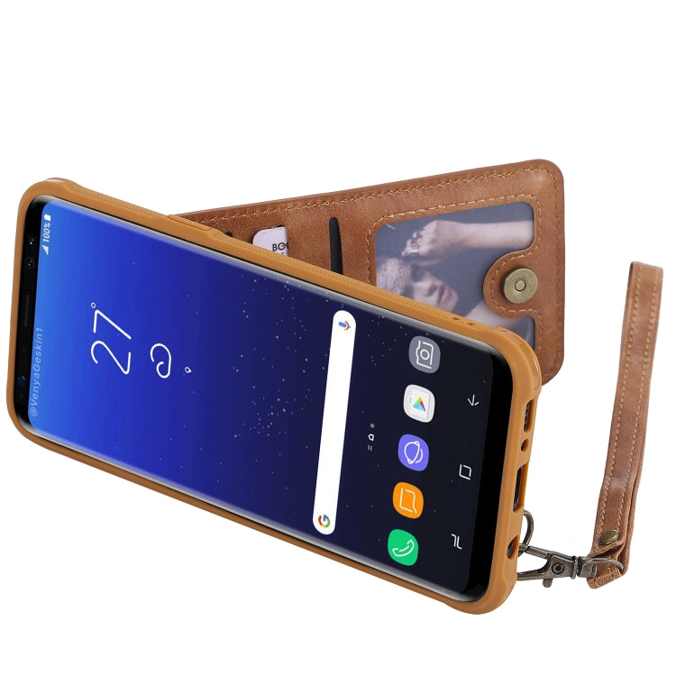 For Galaxy S8+ Vertical Flip Shockproof Leather Protective Case with Short Rope, Support Card Slots & Bracket & Photo Holder & Wallet Function
