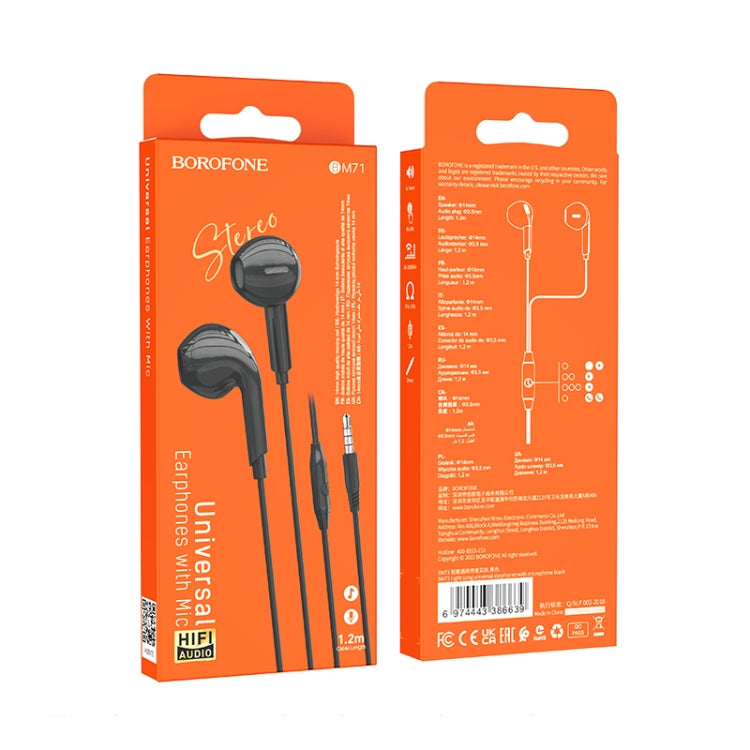 Borofone BM71 1.2m Light Song Universal 3.5mm Wired Earphones with Mic