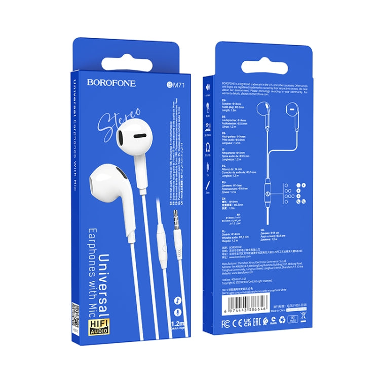 Borofone BM71 1.2m Light Song Universal 3.5mm Wired Earphones with Mic