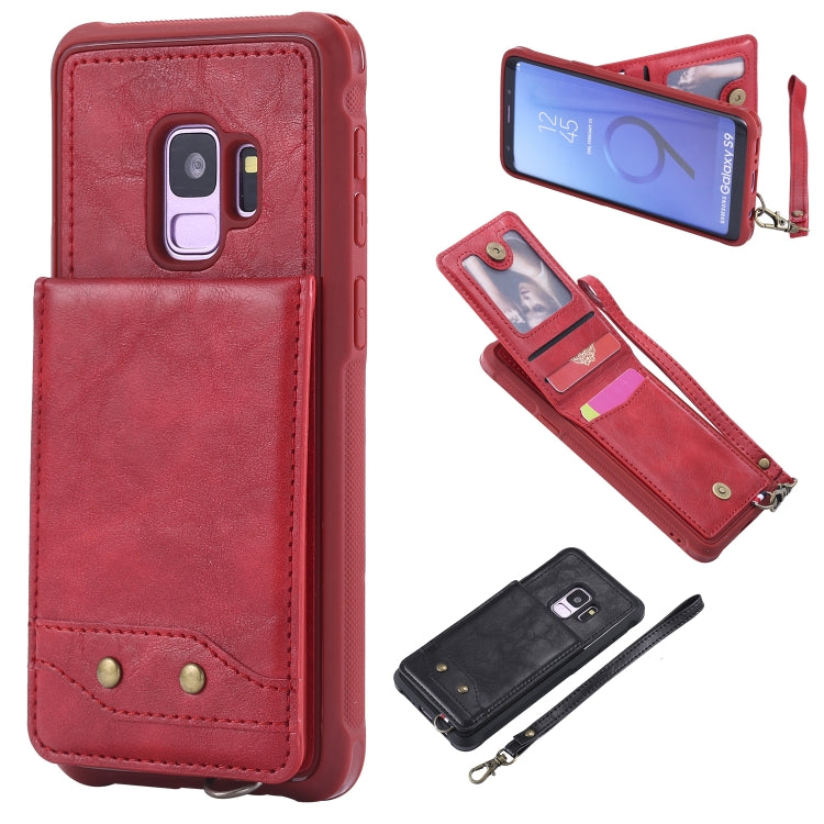 For Galaxy S9 Vertical Flip Shockproof Leather Protective Case with Short Rope, Support Card Slots & Bracket & Photo Holder & Wallet Function