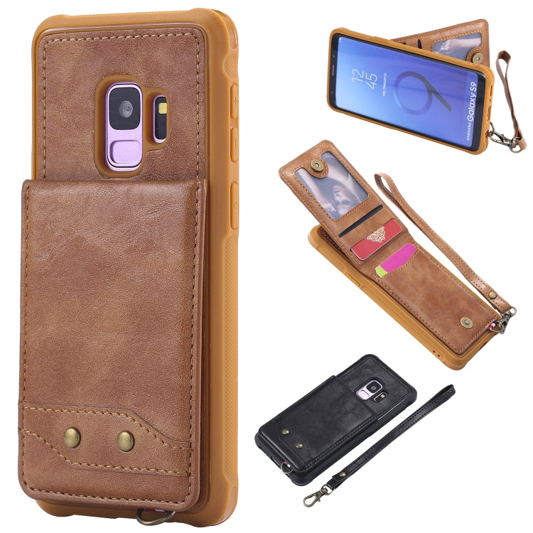 For Galaxy S9 Vertical Flip Shockproof Leather Protective Case with Short Rope, Support Card Slots & Bracket & Photo Holder & Wallet Function