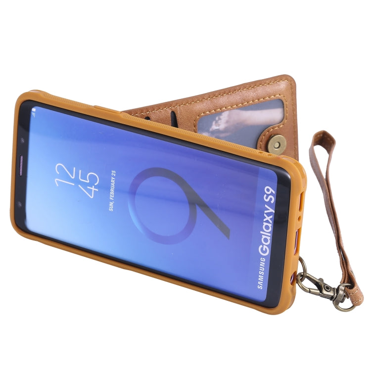 For Galaxy S9 Vertical Flip Shockproof Leather Protective Case with Short Rope, Support Card Slots & Bracket & Photo Holder & Wallet Function