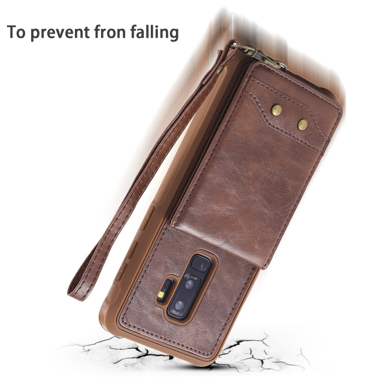 For Galaxy S9+ Vertical Flip Shockproof Leather Protective Case with Short Rope, Support Card Slots & Bracket & Photo Holder & Wallet Function