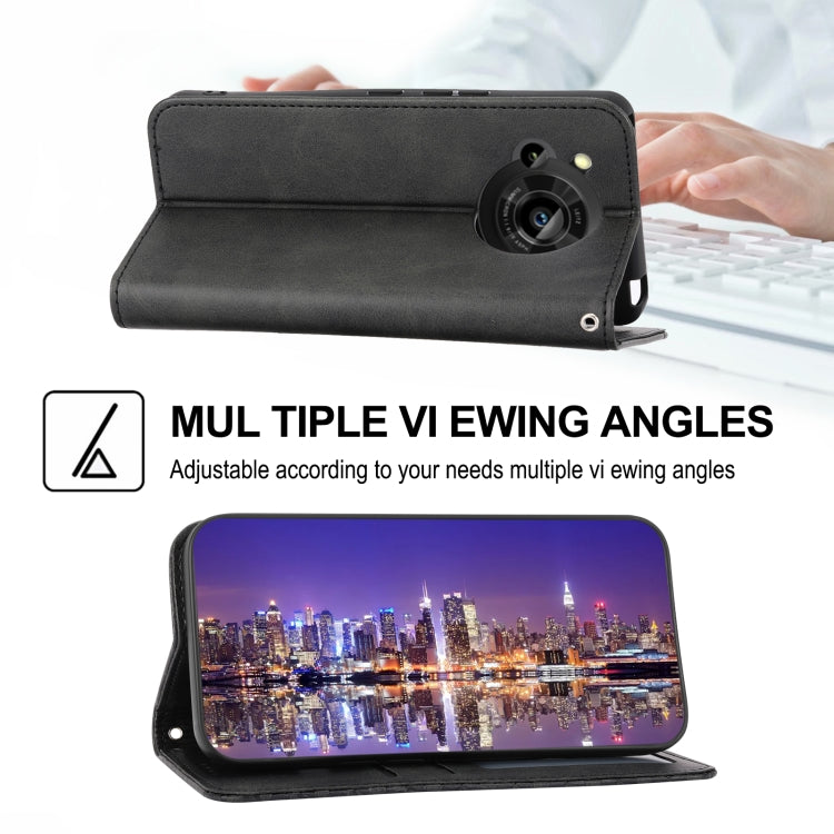 For Sharp Aquos R7 / P7 Cubic Grid Calf Texture Magnetic Closure Leather Phone Case