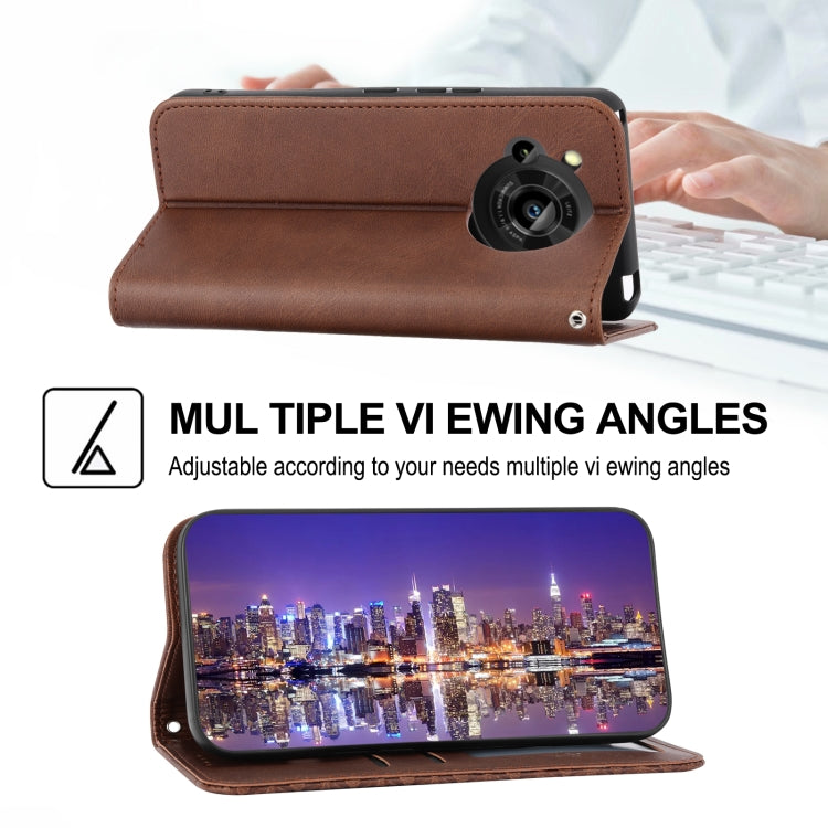 For Sharp Aquos R7 / P7 Cubic Grid Calf Texture Magnetic Closure Leather Phone Case
