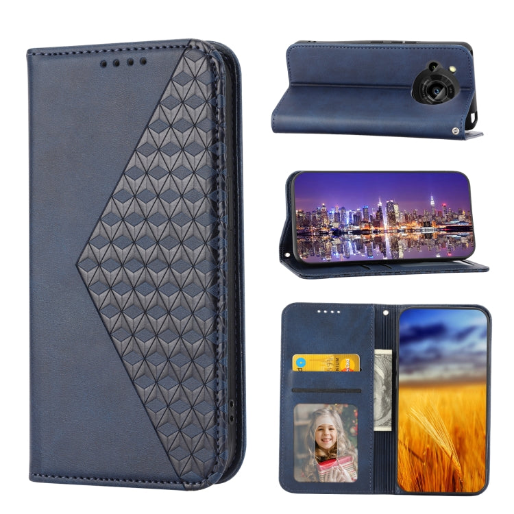 For Sharp Aquos R7 / P7 Cubic Grid Calf Texture Magnetic Closure Leather Phone Case