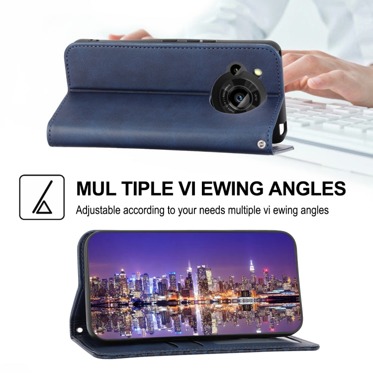 For Sharp Aquos R7 / P7 Cubic Grid Calf Texture Magnetic Closure Leather Phone Case