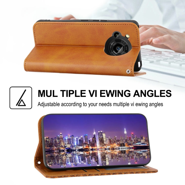 For Sharp Aquos R7 / P7 Cubic Grid Calf Texture Magnetic Closure Leather Phone Case