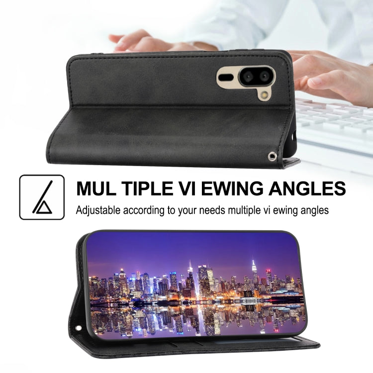 For Sharp Simple Sumaho 5 Cubic Grid Calf Texture Magnetic Closure Leather Phone Case