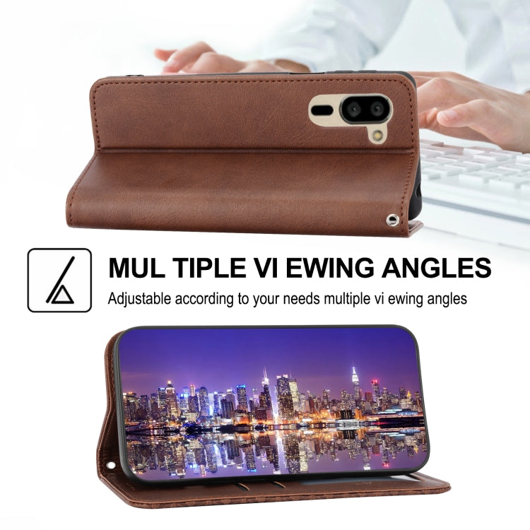 For Sharp Simple Sumaho 5 Cubic Grid Calf Texture Magnetic Closure Leather Phone Case