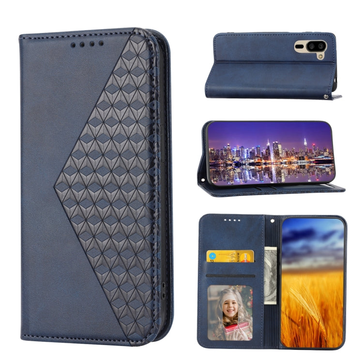 For Sharp Simple Sumaho 5 Cubic Grid Calf Texture Magnetic Closure Leather Phone Case