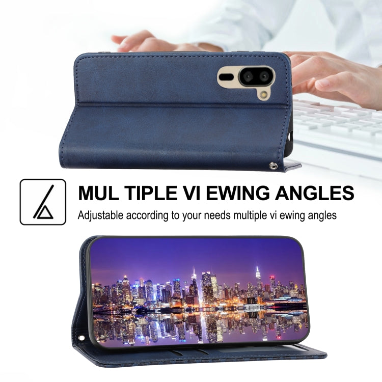 For Sharp Simple Sumaho 5 Cubic Grid Calf Texture Magnetic Closure Leather Phone Case