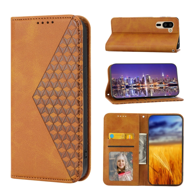 For Sharp Simple Sumaho 5 Cubic Grid Calf Texture Magnetic Closure Leather Phone Case