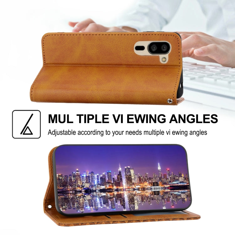 For Sharp Simple Sumaho 5 Cubic Grid Calf Texture Magnetic Closure Leather Phone Case