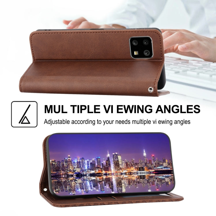 For Sharp Aquos Sense6 / 6S Cubic Grid Calf Texture Magnetic Closure Leather Phone Case