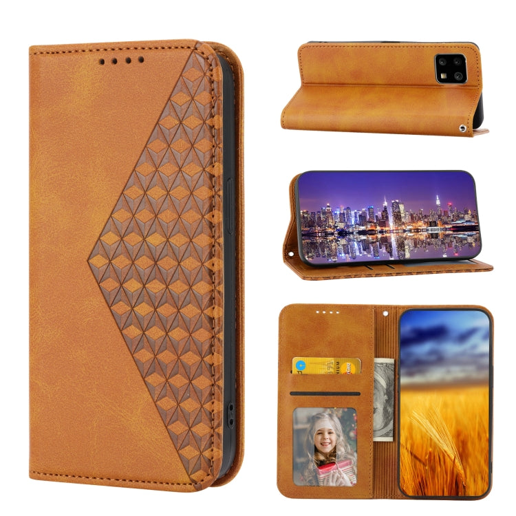 For Sharp Aquos Sense6 / 6S Cubic Grid Calf Texture Magnetic Closure Leather Phone Case