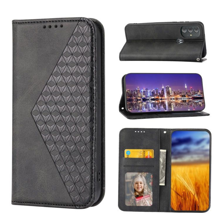 For Motorola Moto G Pure 2021 Cubic Grid Calf Texture Magnetic Closure Leather Phone Case