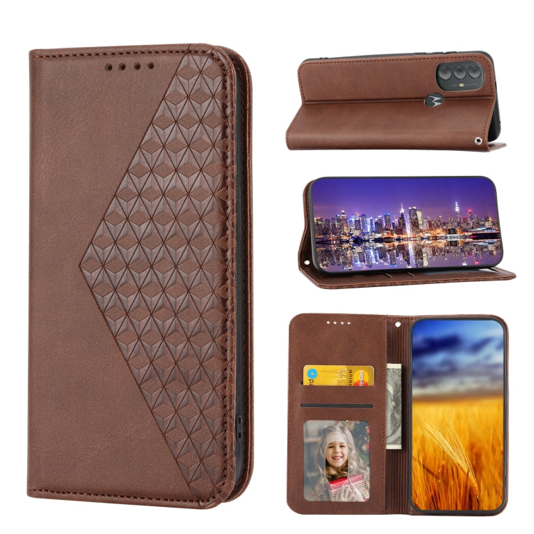 For Motorola Moto G Pure 2021 Cubic Grid Calf Texture Magnetic Closure Leather Phone Case