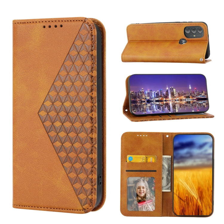 For Motorola Moto G Pure 2021 Cubic Grid Calf Texture Magnetic Closure Leather Phone Case