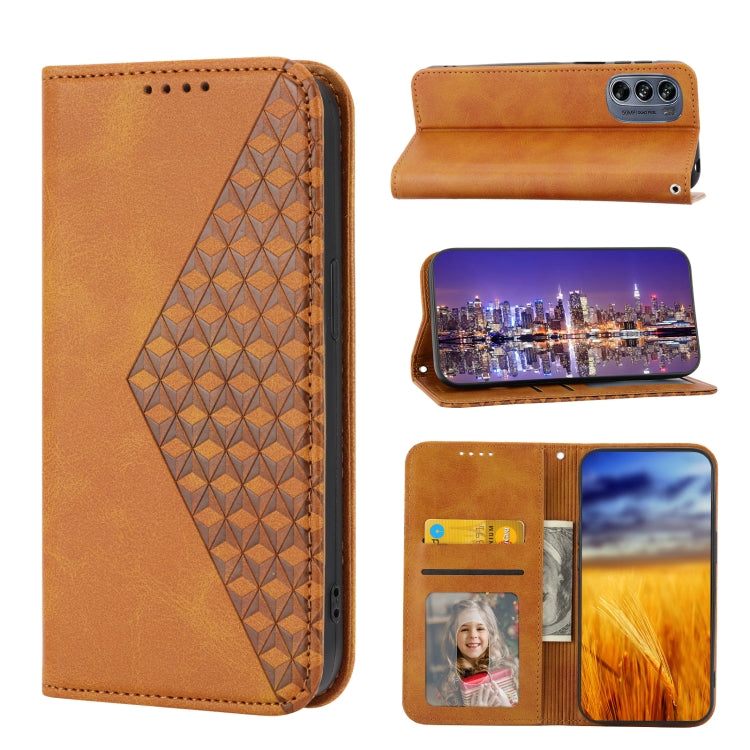 For Motorola Moto G62 Cubic Grid Calf Texture Magnetic Closure Leather Phone Case