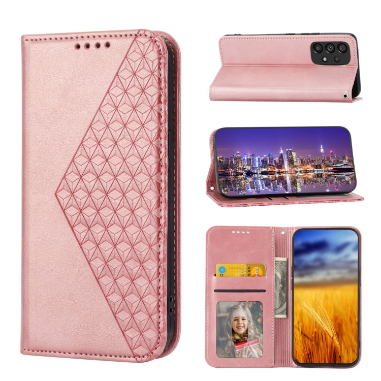 For Motorola Moto G42 Cubic Grid Calf Texture Magnetic Closure Leather Phone Case