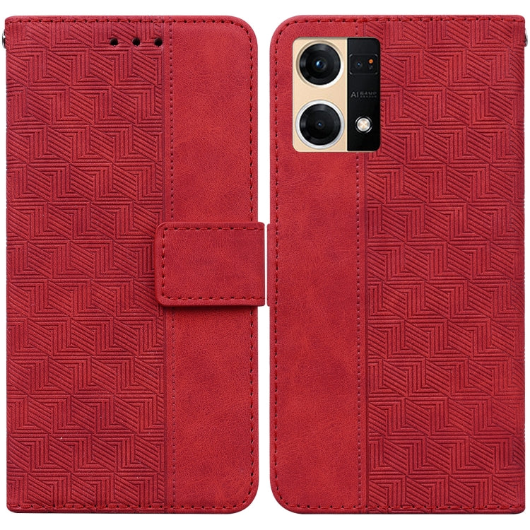 For OPPO Reno7 4G Geometric Embossed Flip Leather Phone Case