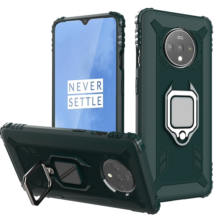 For OnePlus 7T Carbon Fiber Protective Case with 360 Degree Rotating Ring Holder