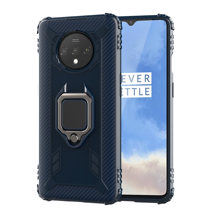 For OnePlus 7T Carbon Fiber Protective Case with 360 Degree Rotating Ring Holder