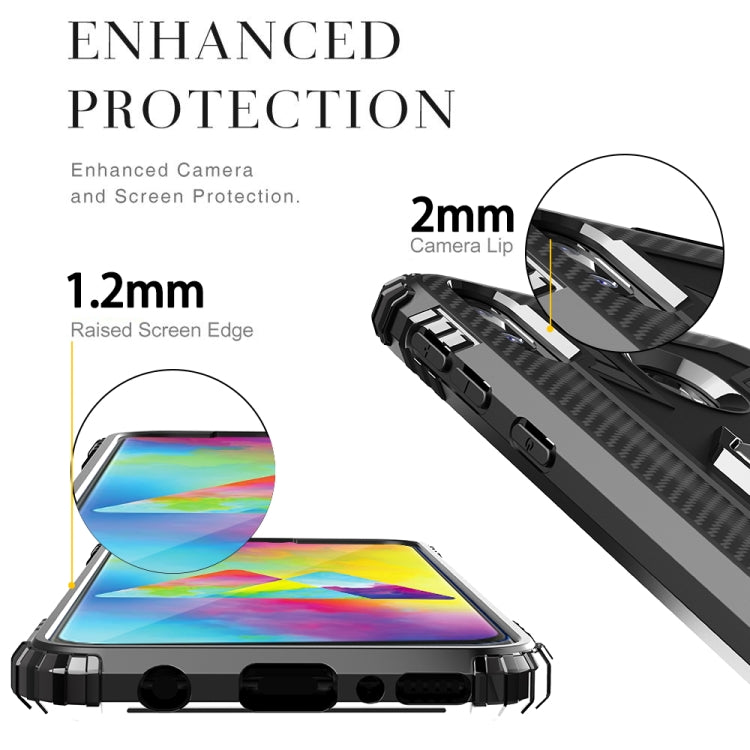 For Galaxy M20 Carbon Fiber Protective Case with 360 Degree Rotating Ring Holder