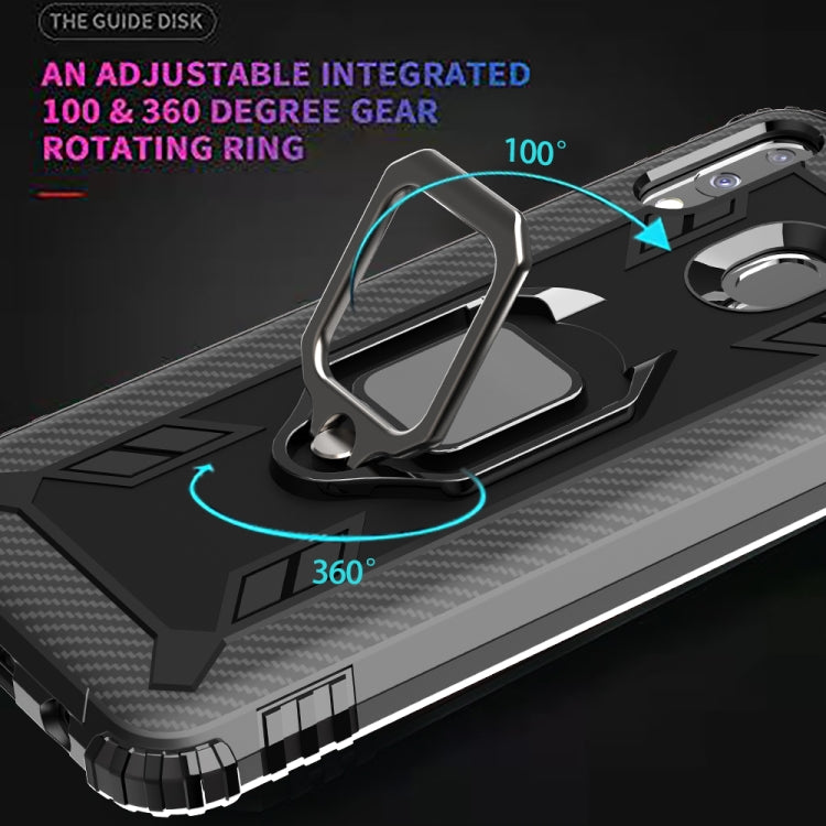 For Galaxy M20 Carbon Fiber Protective Case with 360 Degree Rotating Ring Holder