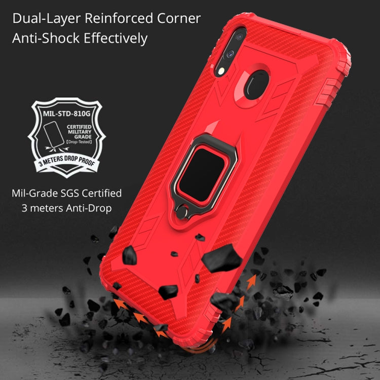 For Galaxy M20 Carbon Fiber Protective Case with 360 Degree Rotating Ring Holder