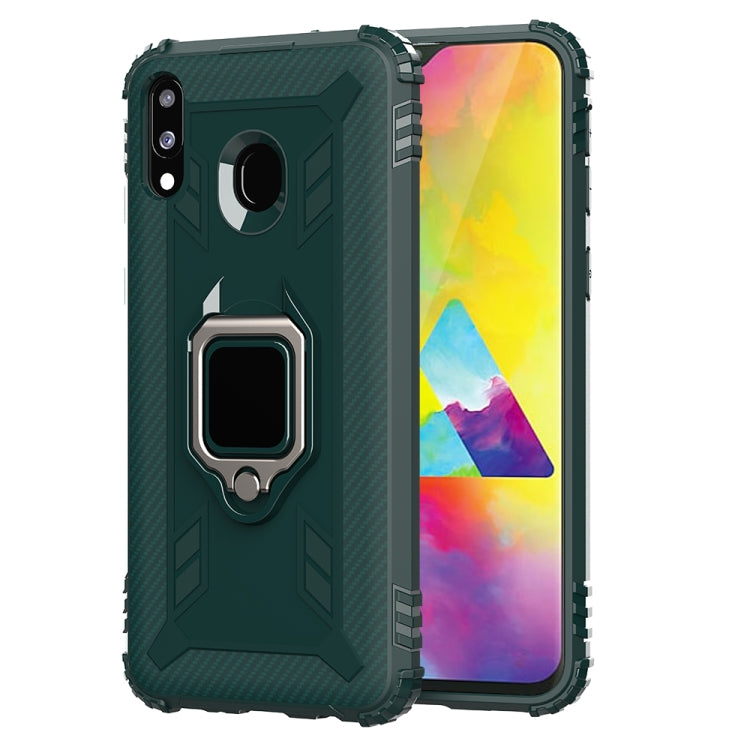 For Galaxy M20 Carbon Fiber Protective Case with 360 Degree Rotating Ring Holder